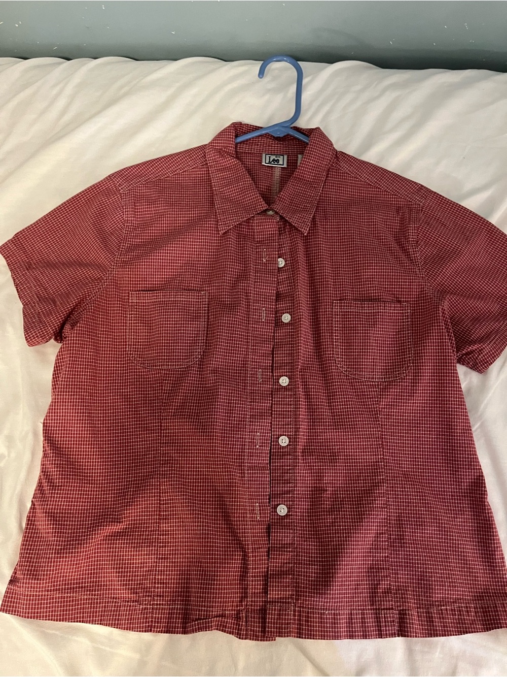 Trendy Lee Red Micro-Check Short-Sleeve Button-Down Shirt